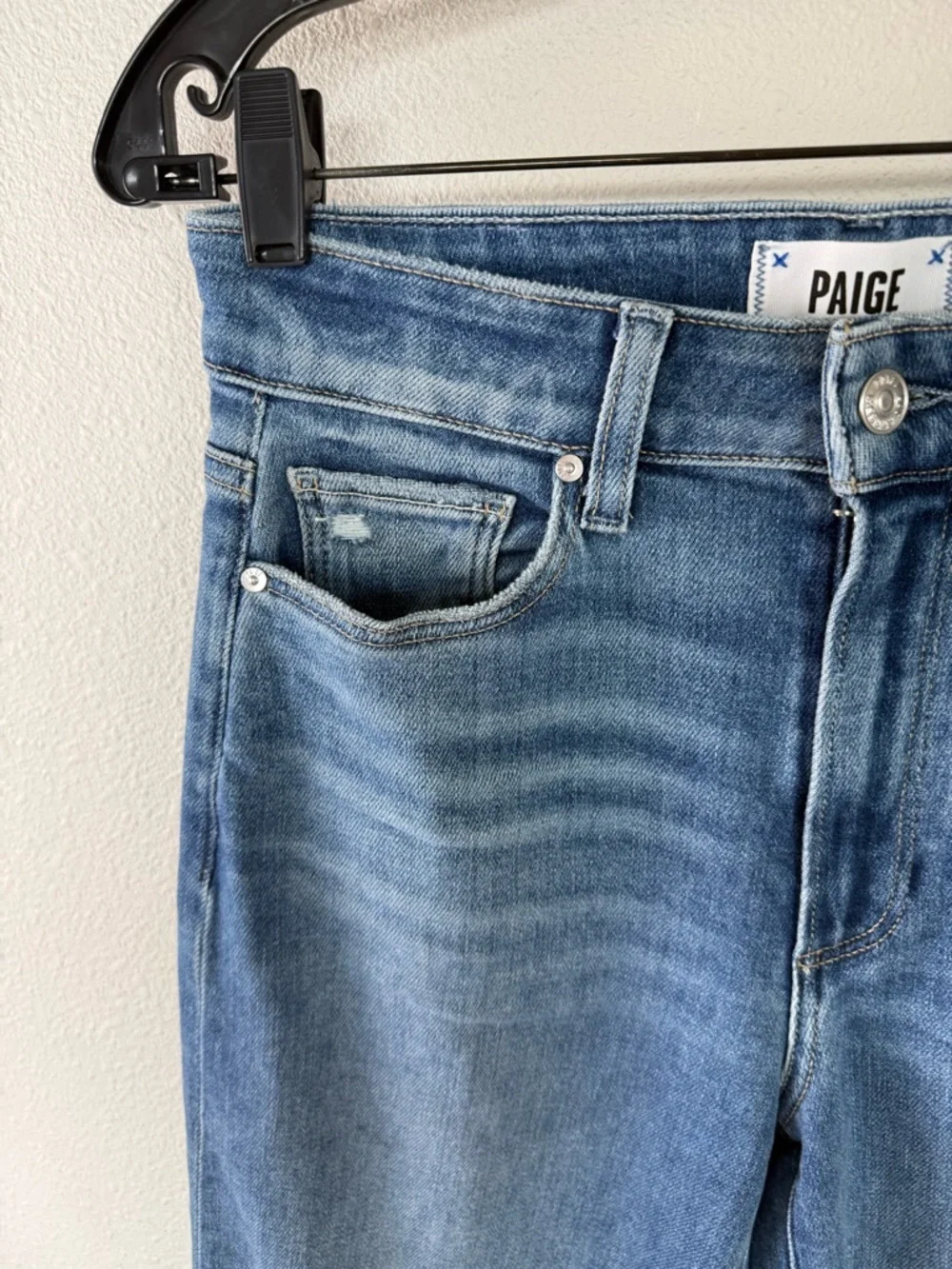 PAIGE Anessa High Rise Wide Leg Raw Hem Jeans Flamenco Distressed Denim 25 - Picture 6 of 13